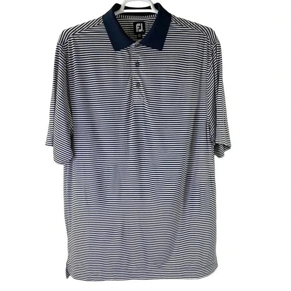 FootJoy Other - FootJoy FJ Striped Navy Athletic Polo Golf Shirt Men Size L MGA Lomas Cup 2014